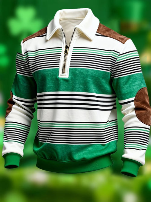 Men's St. Patrick's Day Printed Color-Block Zip-Up Hoodie