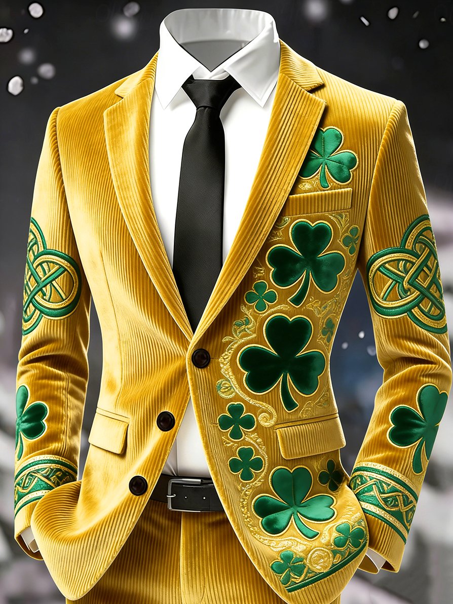 Men's Vintage Lucky St. Patrick's Day Party Corduroy Suit Jacket