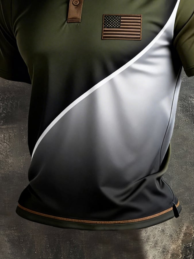 Men's Retro Patriot Color Block Polo Collar Short Sleeve