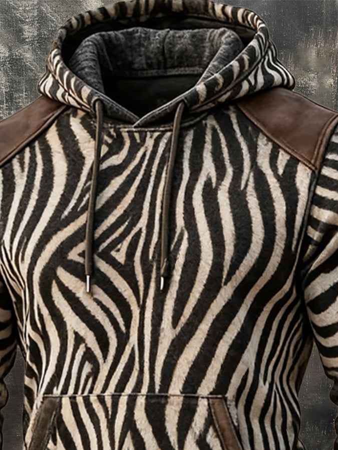 Men's Retro Zebra Print Casual Long Sleeve Sweatshirt