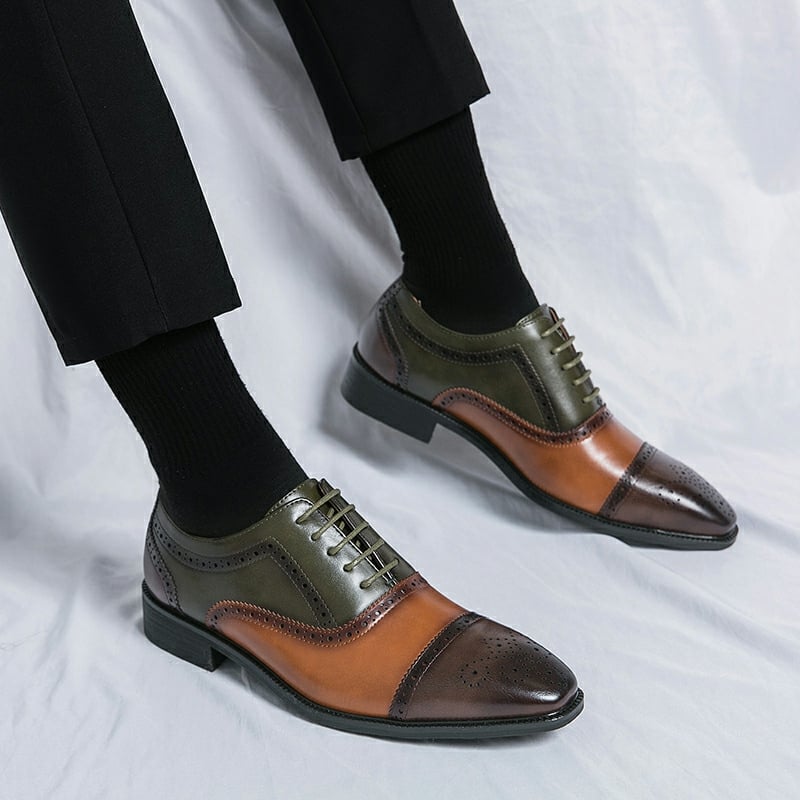Men's Stylish Color Block British Casual Lace-Up Brogues Oxford Leather Shoes