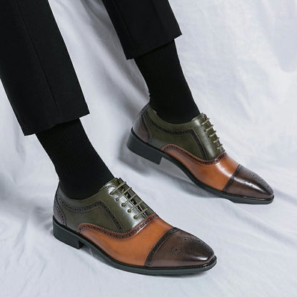 Men's Stylish Color Block British Casual Lace-Up Brogues Oxford Leather Shoes