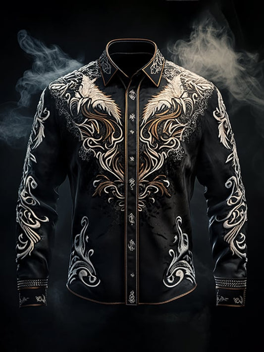 Men's Vintage Viking Print Long Sleeve Shirt