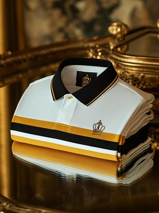 Men's Striped Business Casual Short Sleeve Polo Shirt