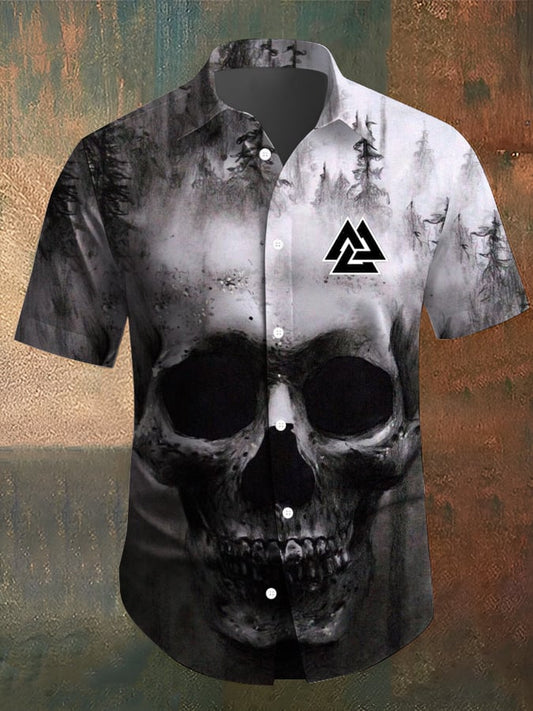 Men's Viking Skull Print Casual Shirt