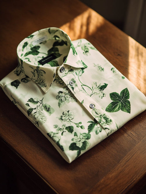 Men's Business Casual Floral Lapel Short Sleeve Shirt