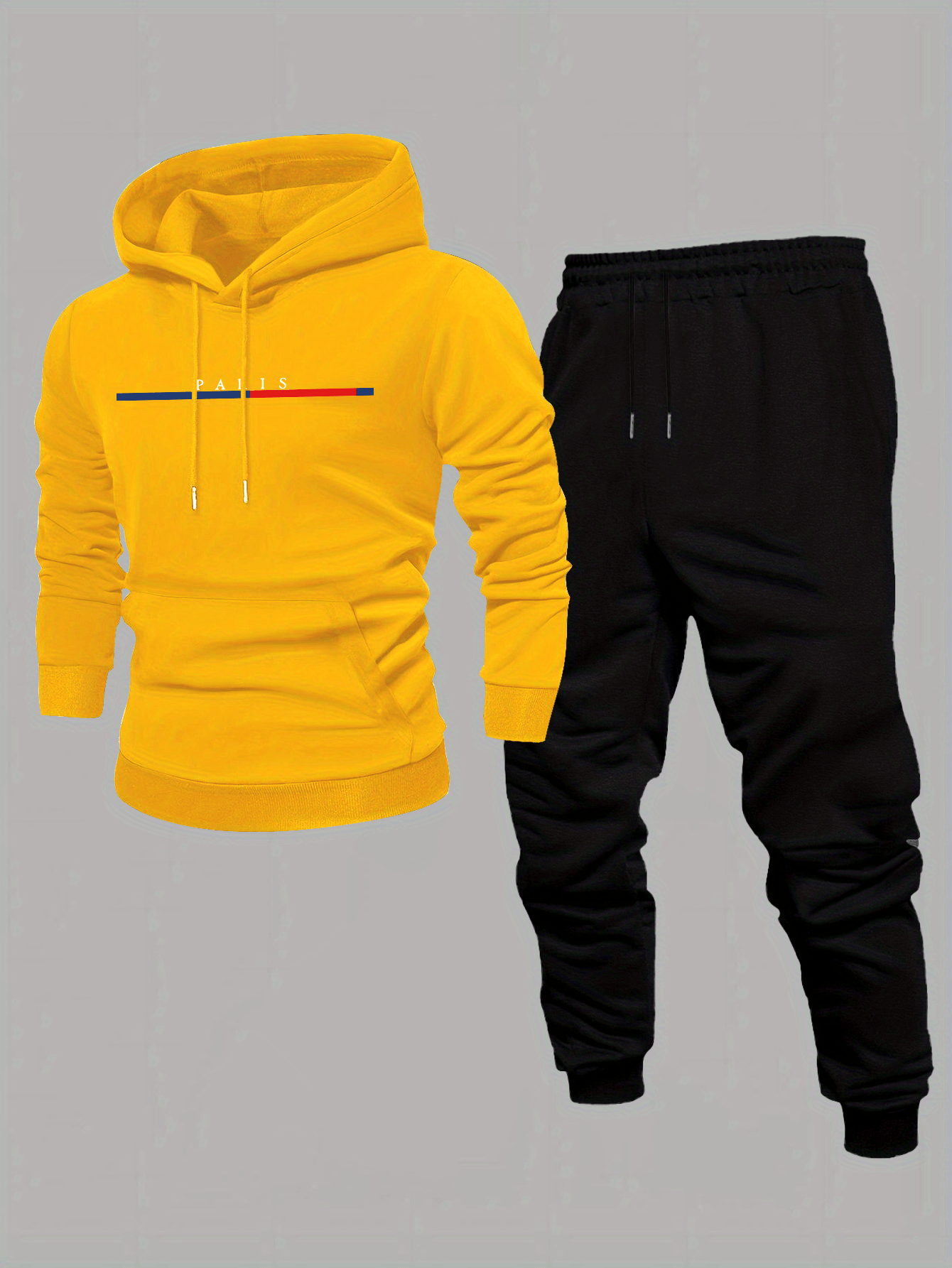 Men's Casual Color Matching Printed Hoodies Long Sleeved Sweatshirts & Sweatpants Two-Piece Set