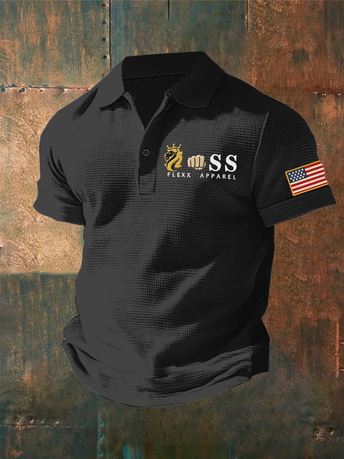Men'S Waffle Fabric Casual Polo Shirt