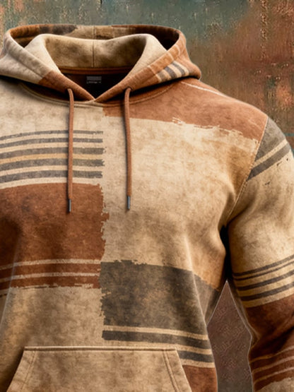 Men's Retro Distressed Color Block Print Casual Long Sleeve Sweatshirt