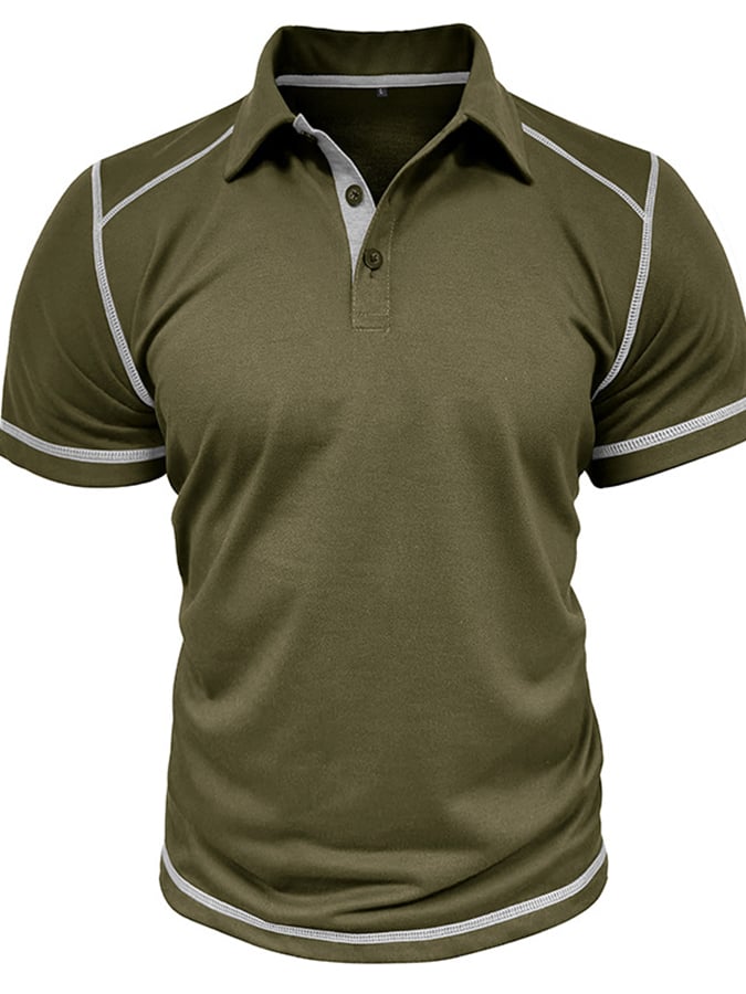 Men's Color Blocking Polo Collar Short Sleeved Polo Shirt