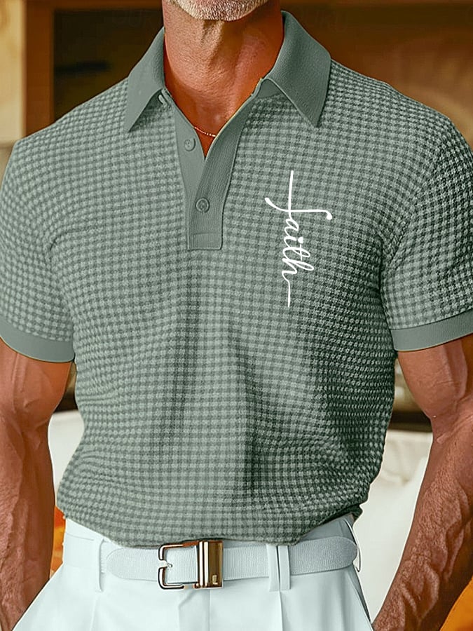 Men's Retro Faith Design Printed Comfortable And Breathable Casual Polo Shirt