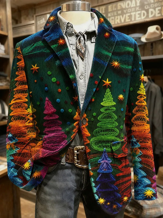 Men's Retro Christmas Tree Print Casual Blazer