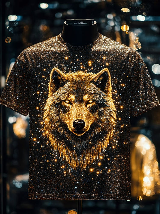 Men's Wolf Sequin Business Print Short Sleeve T-Shirt