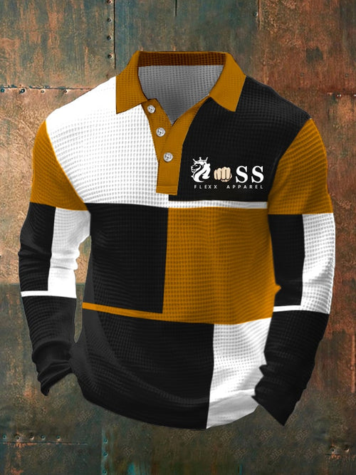 Men's Business Style Contrast Waffle Polo Shirt