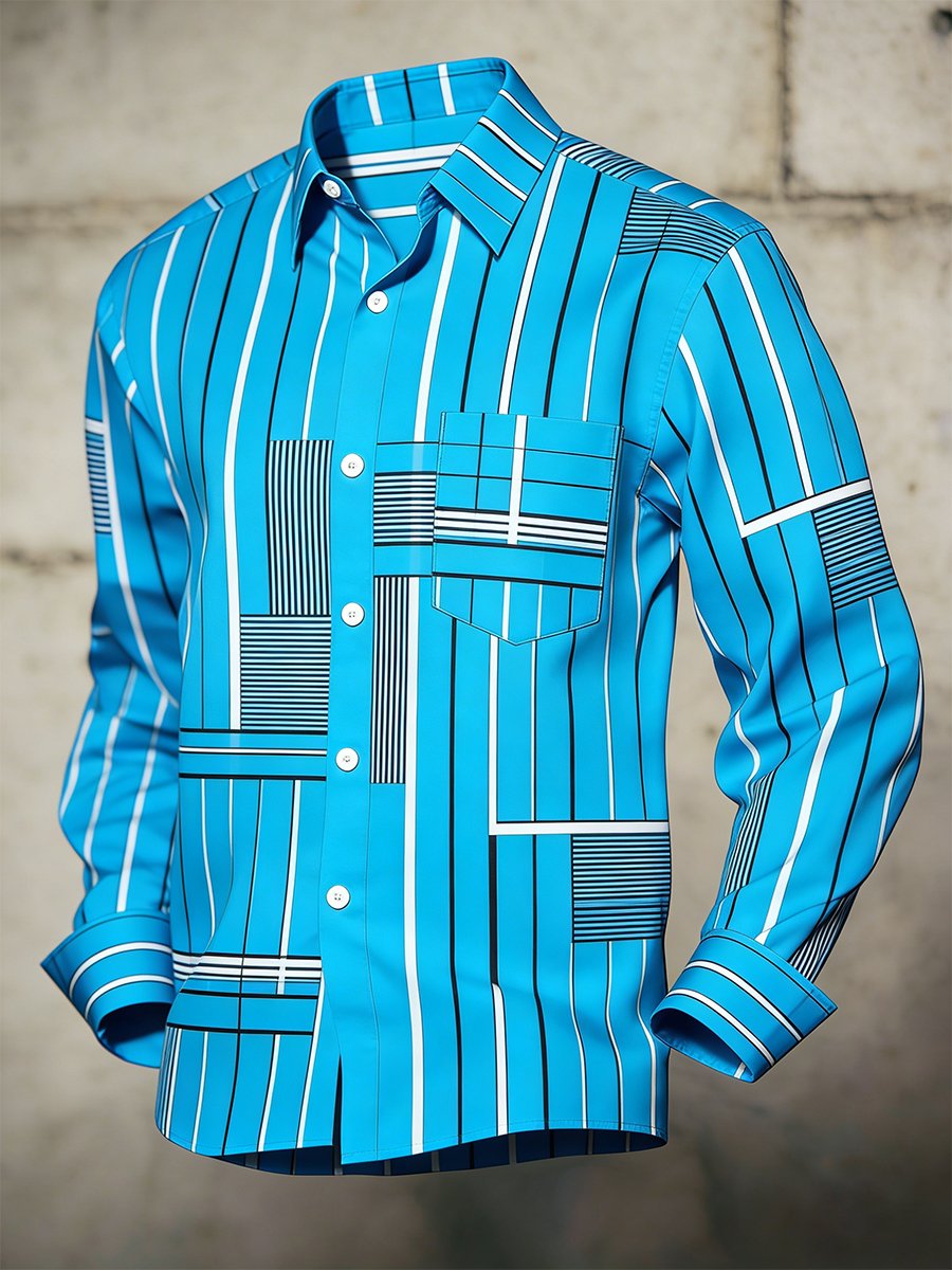 Men's Retro Business Bag House Geometric Long-Sleeve Shirt