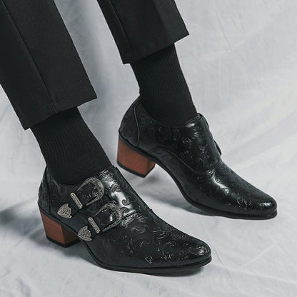 Men's Chunky Heel Sculpted Fashion Casual Buckle Leather Shoes