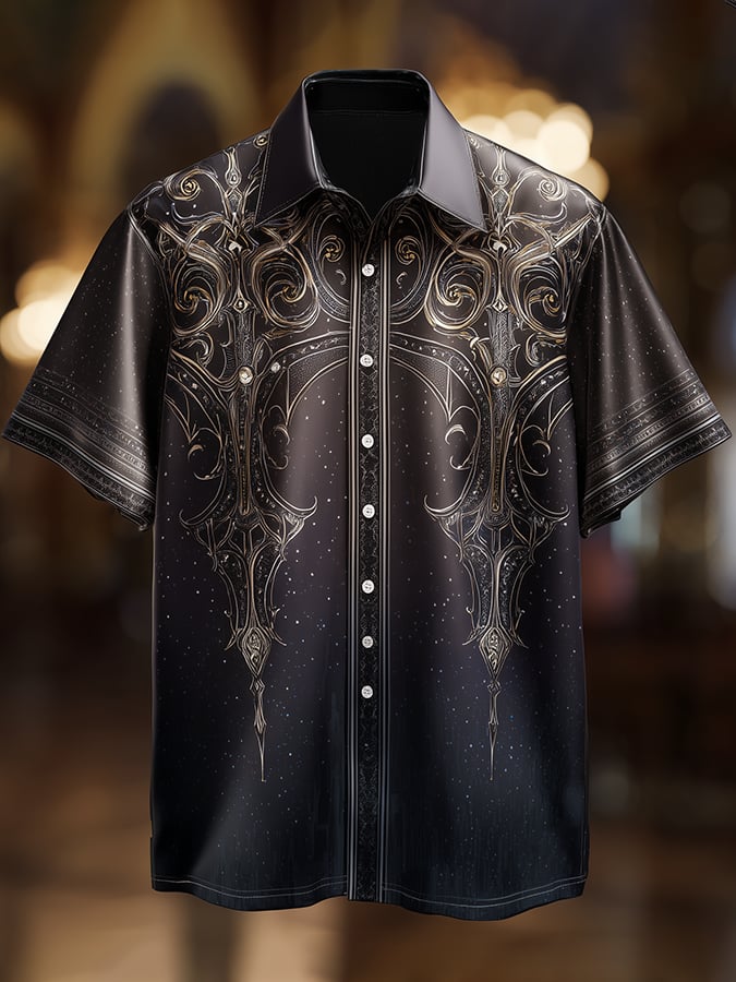 Men's Casual Retro Dark Satin Shirt