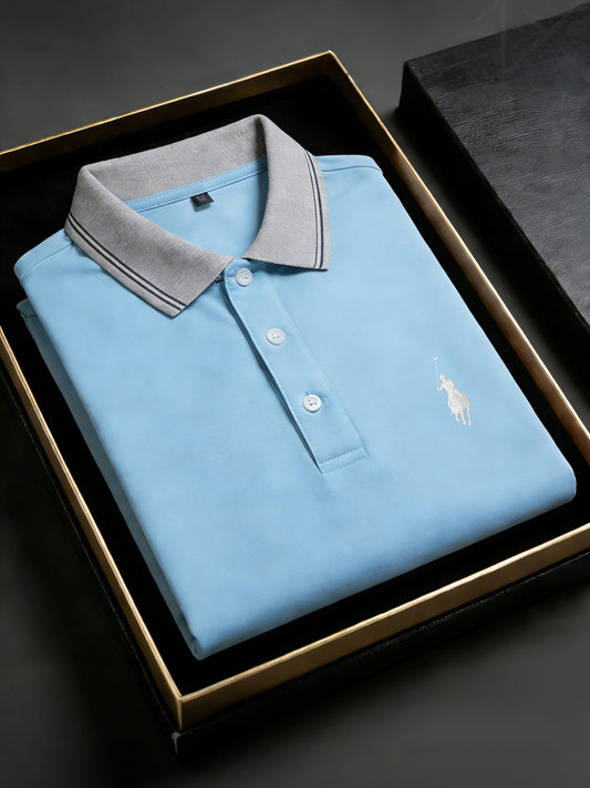 Men's Business Style Print Short Sleeved Polo Shirt