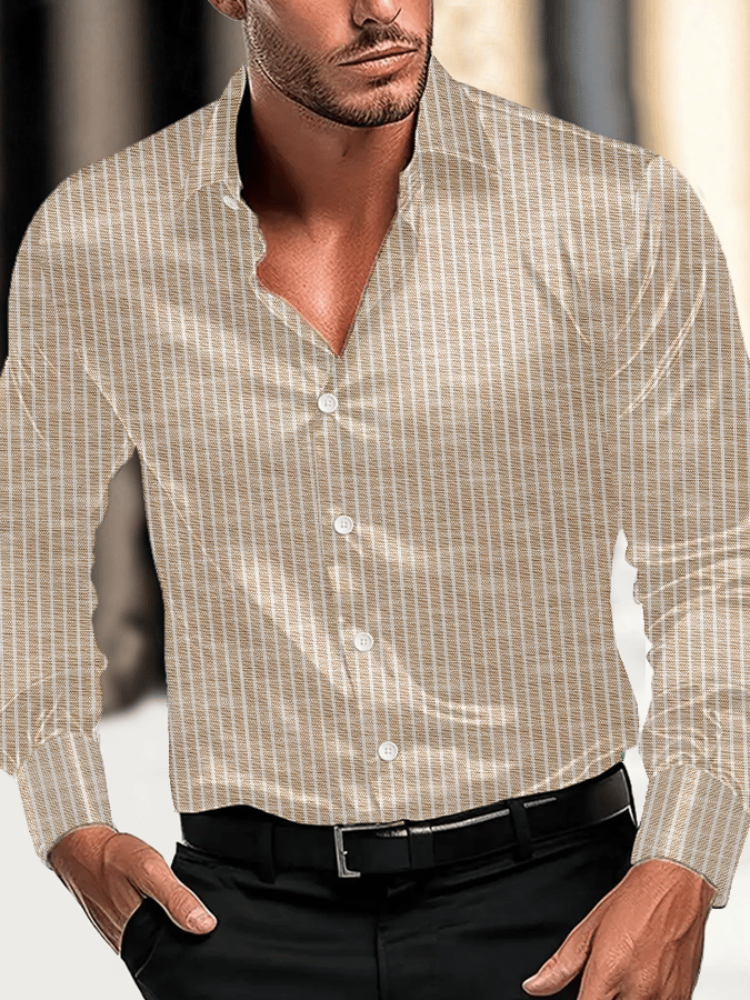 Men's Vintage Business Casual Printed Satin Long Sleeve Shirt