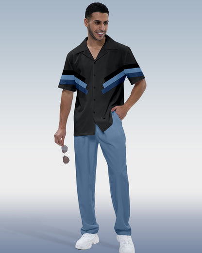 Rianmond Men's Colorblock Short Sleeve Shirt Walking Set 536