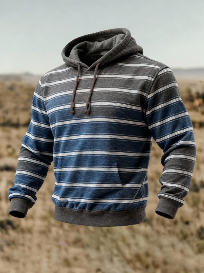 Men's Retro Striped Gradient Hooded Sweatshirt