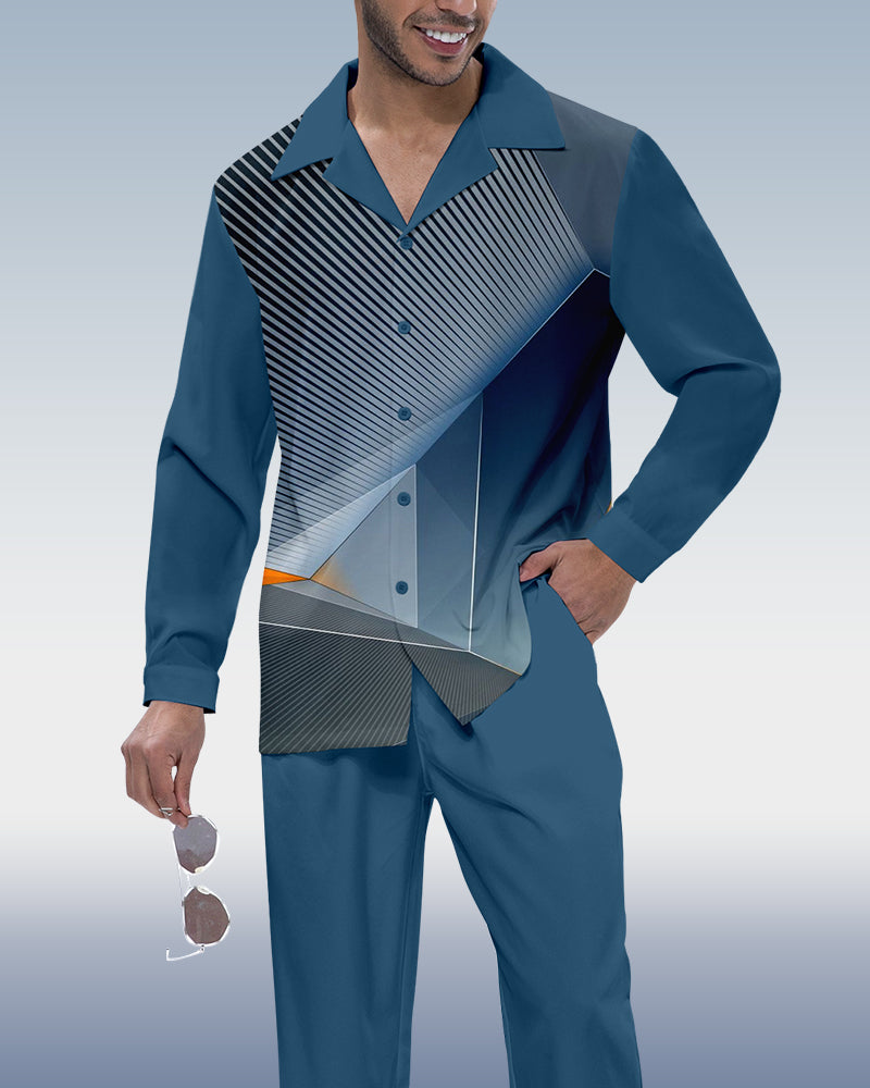 Men's Gradient Print Long Sleeve Shirt Walking Suit 372