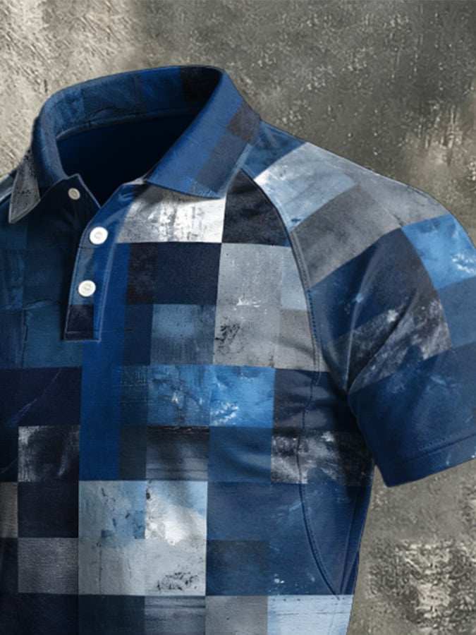Men's Retro Abstract Art Print Casual Polo Shirt