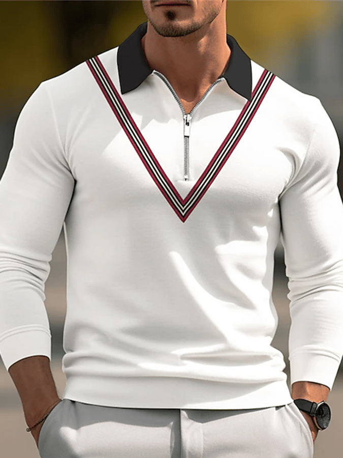 Fashion Print Print Lapel Pullover Long Sleeve Polo Shirt