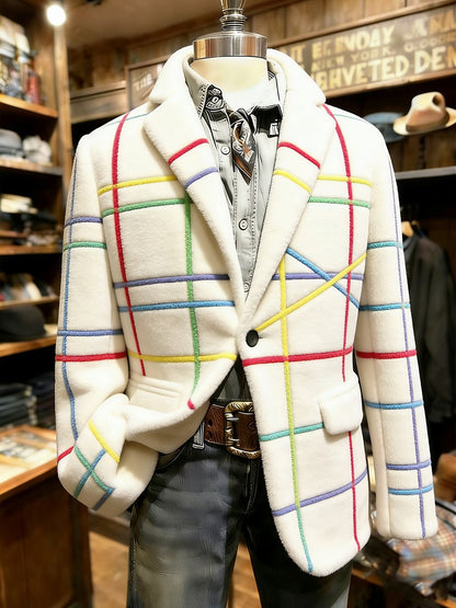 Men's Artistic Line Print Flannel Lapel Casual Jacket