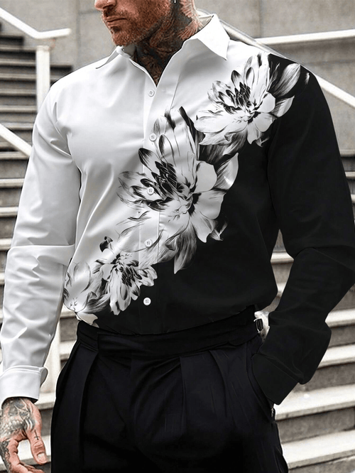 Men's Stripe Print Business Long Sleeve Shirt