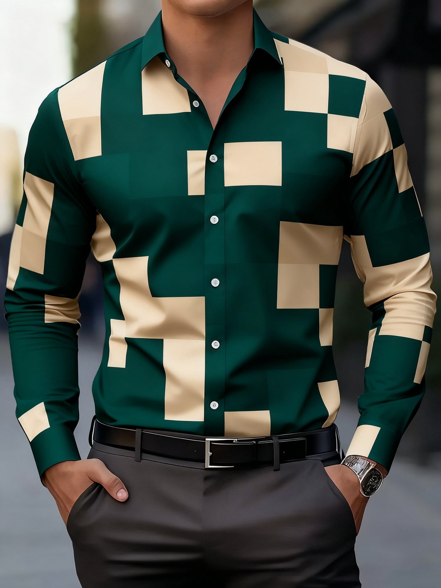Men's Business Print Long Sleeve Shirt