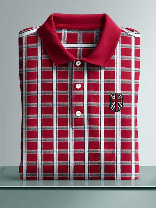 Men's Business Casual Union Jack Button Short Sleeve Polo Shirt