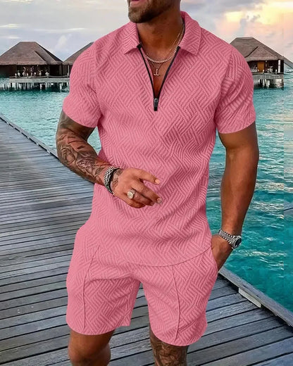 Suitmens Men's Daily Casual Collar Zipper Polo Shirt Set 216