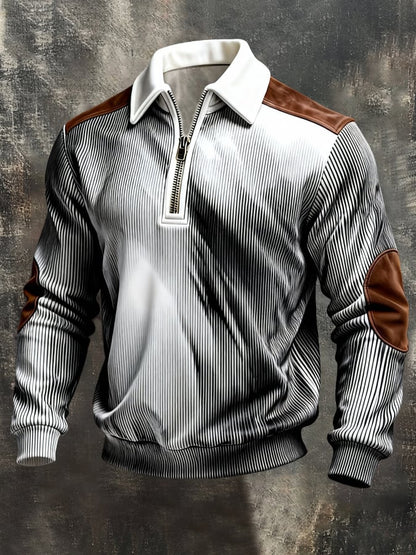 Men's Retro Color Block Print Color-Blocked Zip-Up Sweatshirt
