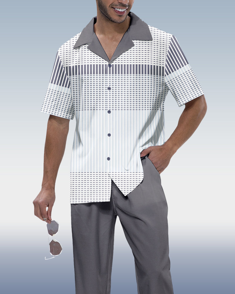 Rianmond Men's Gray Gradient Short Sleeve Walking Suit