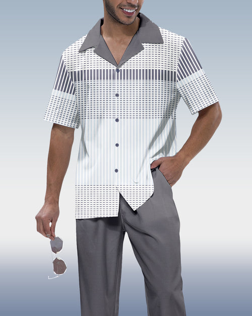 Rianmond Men's Gray Gradient Short Sleeve Walking Suit