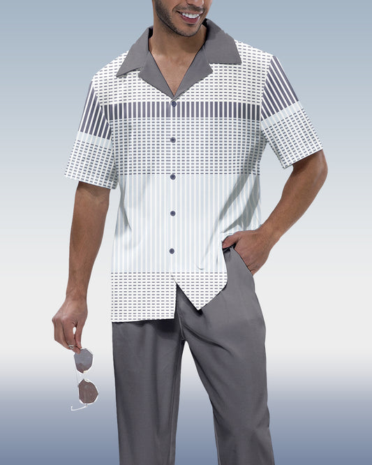 Rianmond Men's Gray Gradient Short Sleeve Walking Suit
