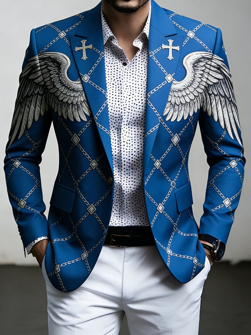 Men's Luxury Business Chain Print Suit Jacket