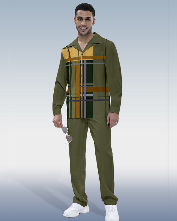 Suitmens Men's Check Long Sleeve Shirt Walking Set 197