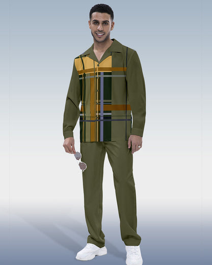 Suitmens Men's Check Long Sleeve Shirt Walking Set 197