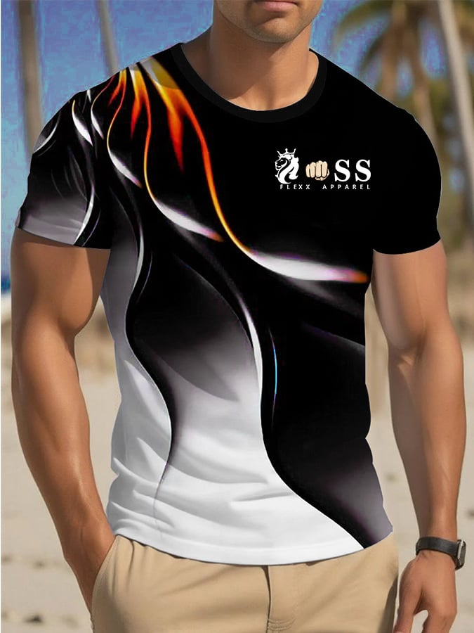 Men's Retro Lettering Printed Crew Neck T-Shirt