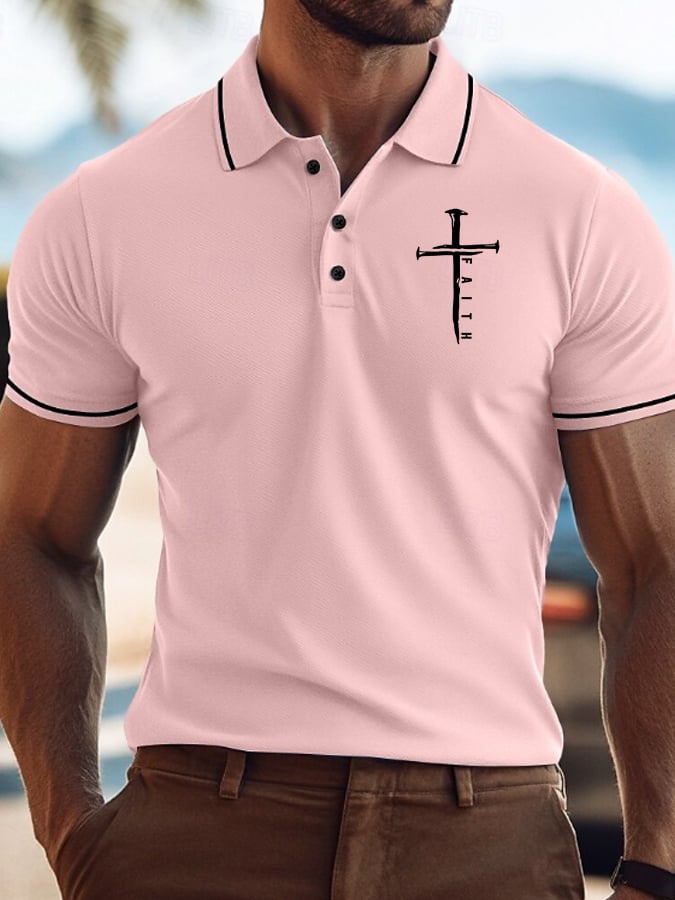 Men's Faith Cross Printed Casual Polo Shirt