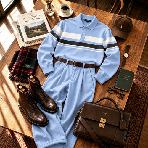 Men's Printed Polo Shirt and Pants Set