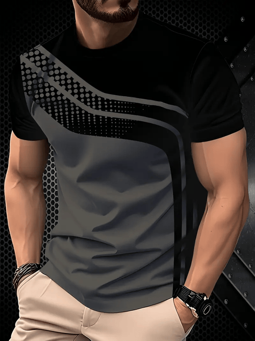 Men's short-sleeved T-shirt with striped logo print