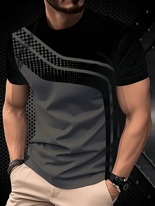 Men's short-sleeved T-shirt with striped logo print