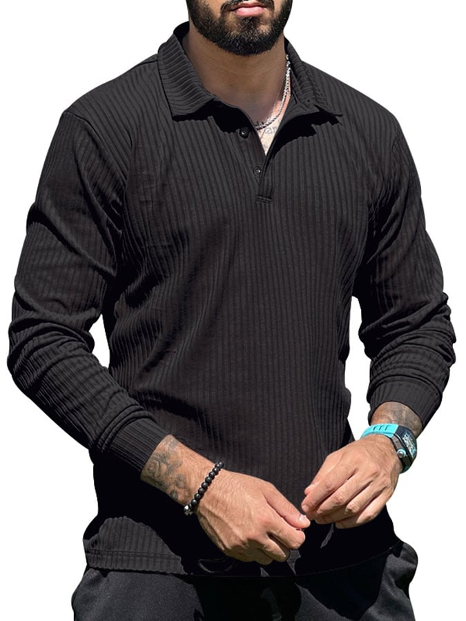Ribbed Casual Long Sleeve Half Button Knit Polo Shirt