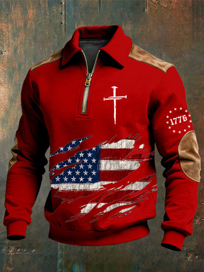 Men's vintage Faith Design Print Casual Zipper Sweatshirt-Fast Shipping