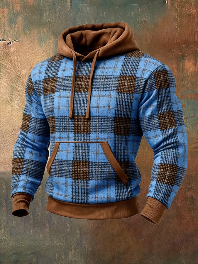 Men's Retro Distressed Color Block Print Casual Long Sleeve Sweatshirt