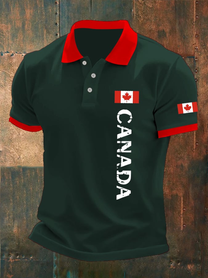 Men's Canadian Flag Print Polo Shirt