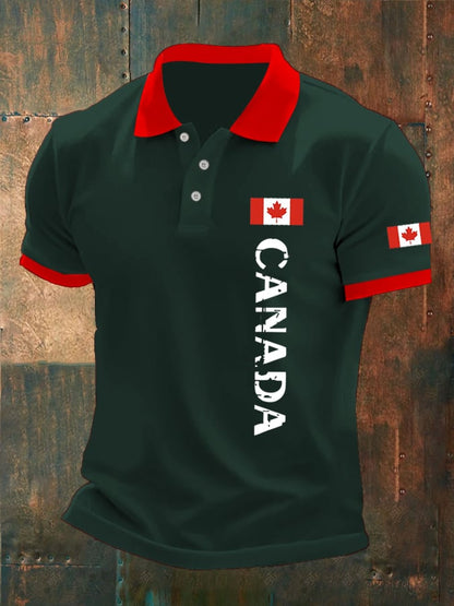 Men's Canadian Flag Print Polo Shirt